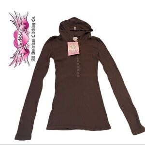 So Nikki Brown Ribbed Snap‎ Hoodie - Size M
